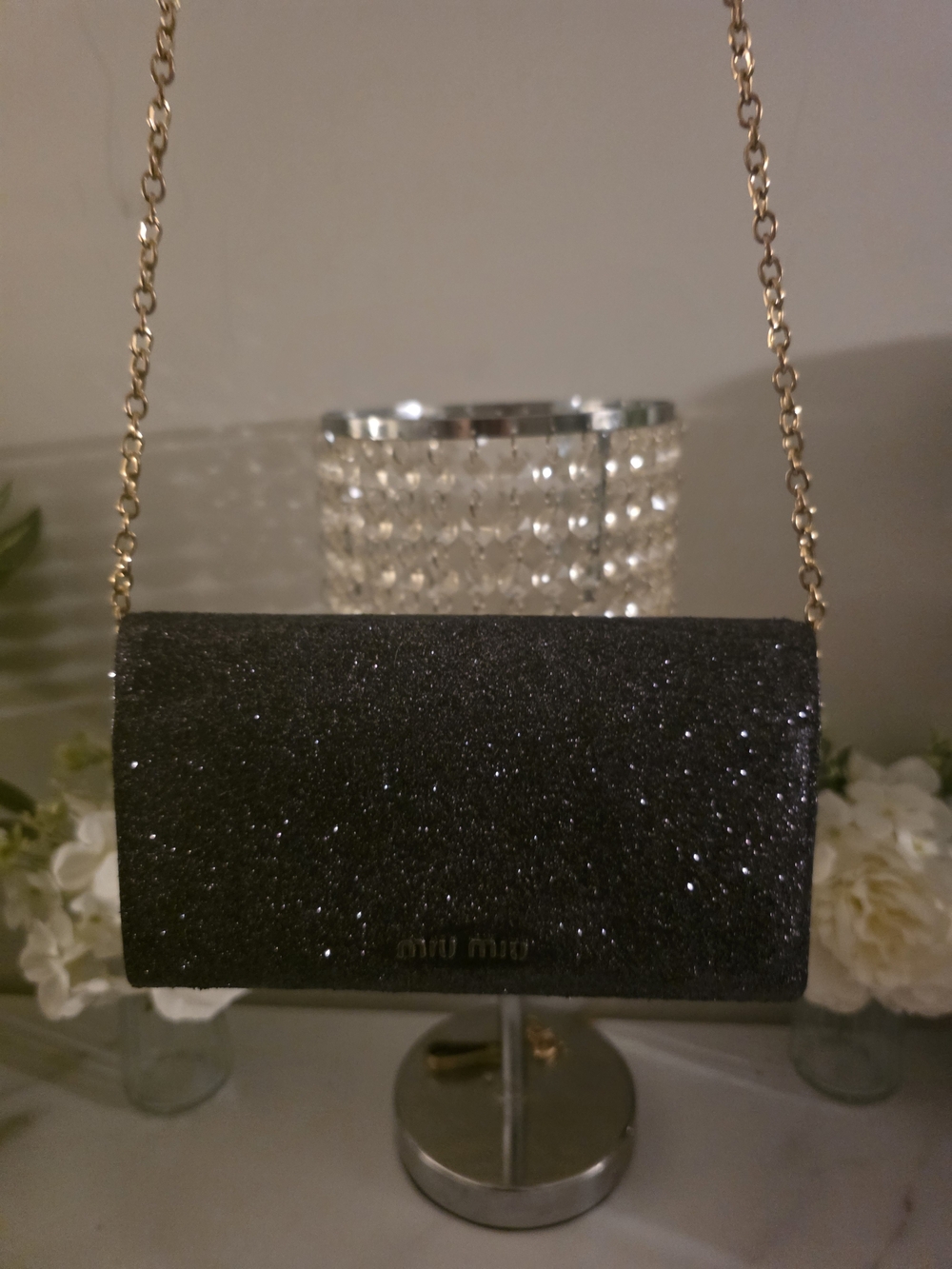 Miu Miu Black Glitter Chain Shoulder Bag / Wallet